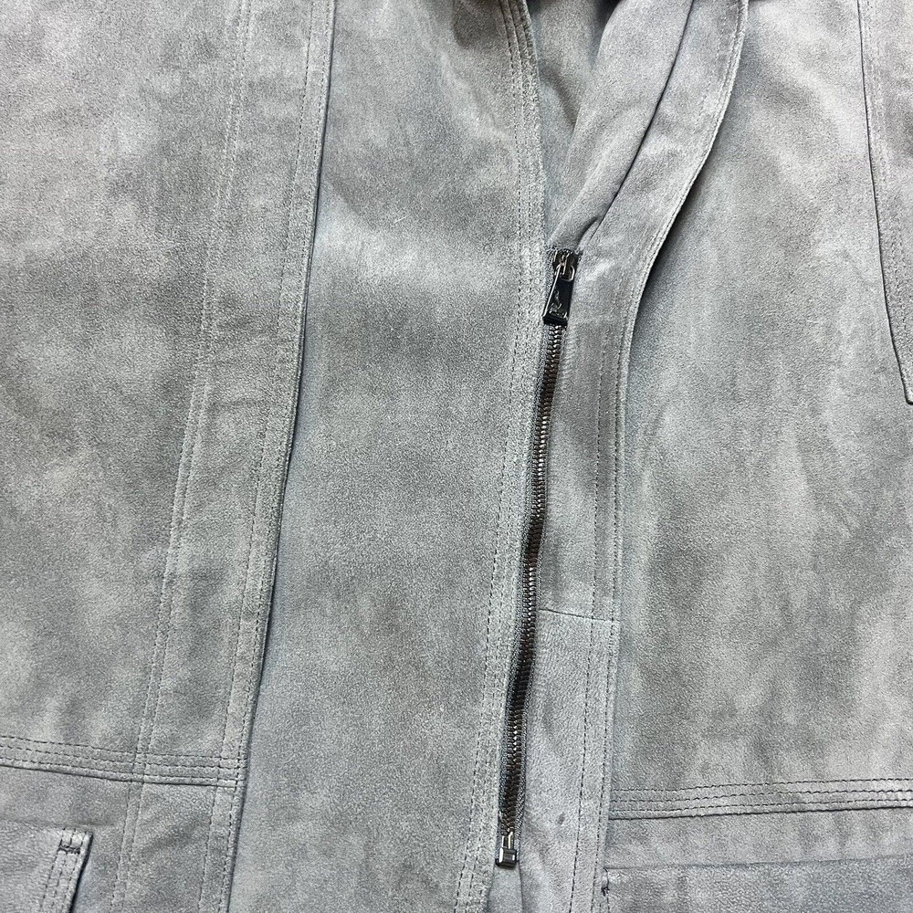 VINCE Vest Nubuck 100% Lamb Leather Genuine Cap Sleeve Grey Zip Front Women's XS - Picture 6 of 12